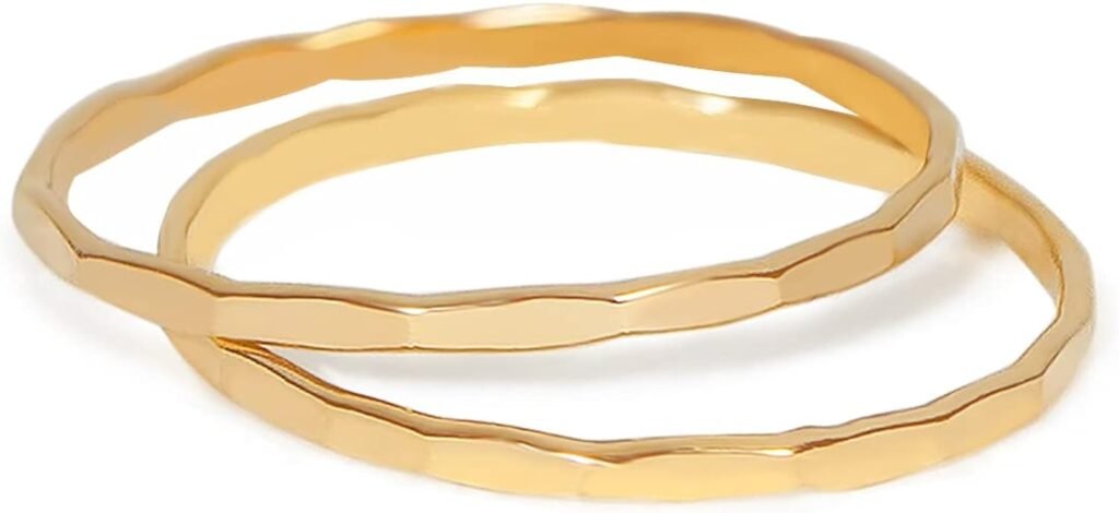 14K Gold Filled Rings for Women, Solid 925 Sterling Silver Rings, 1mm Thin Skinny Simple Dainty Stacking Band Ring Set, Size 4 5 6 7 8 9