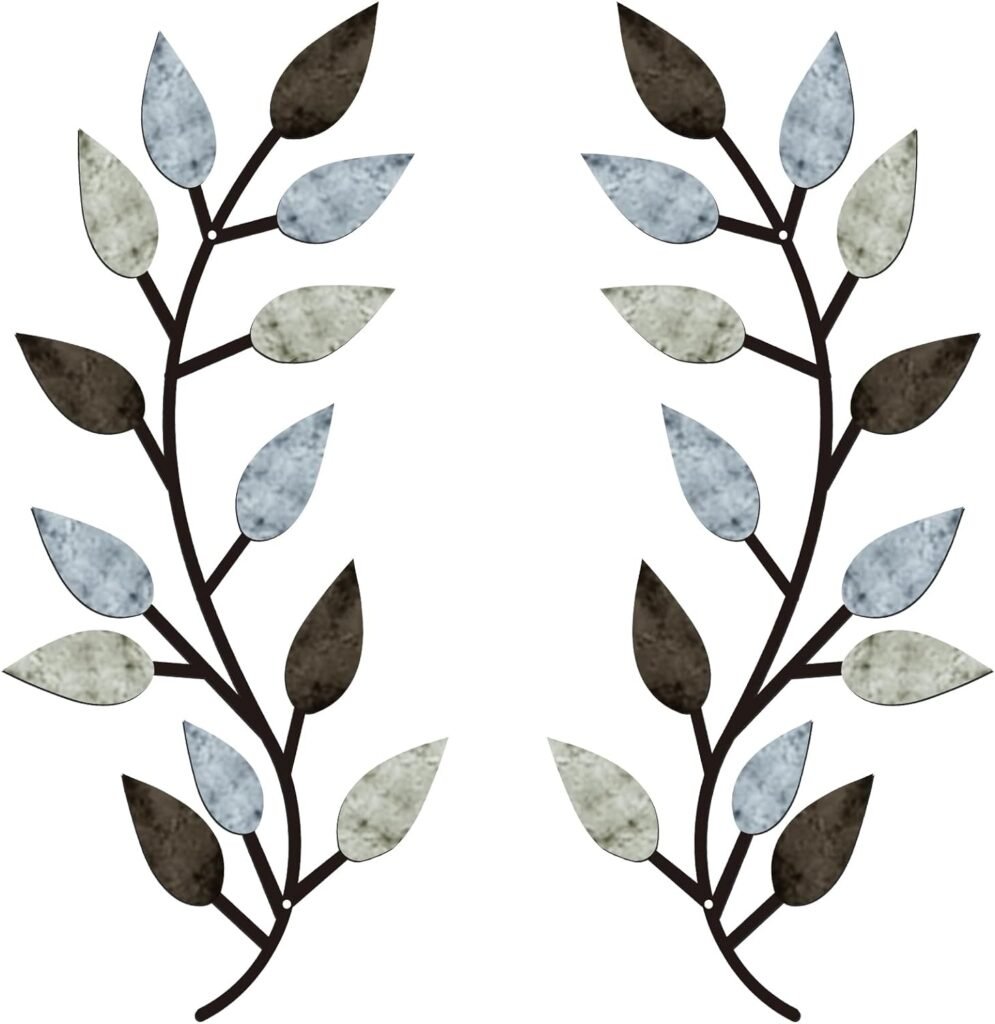 2 Pieces Metal Tree Leaf Wall Decor Vine Olive Branch Leaf Wall Art Wrought Iron Scroll Above The Bed, Living Room, Outdoor Decoration (Pastel Colors)