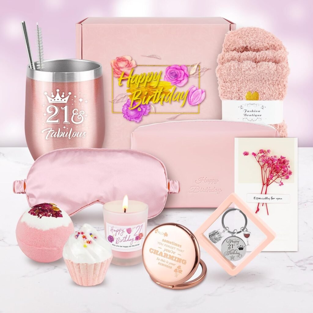 21st Birthday Gifts for Women, Happy Birthday Gifts Basket for 21st Women, Insulated Tumbler Birthday Gifts for Her, Unique Gift Set for Women, Best Friends, Sister, Wife, Girlfriend, Bestie, Female