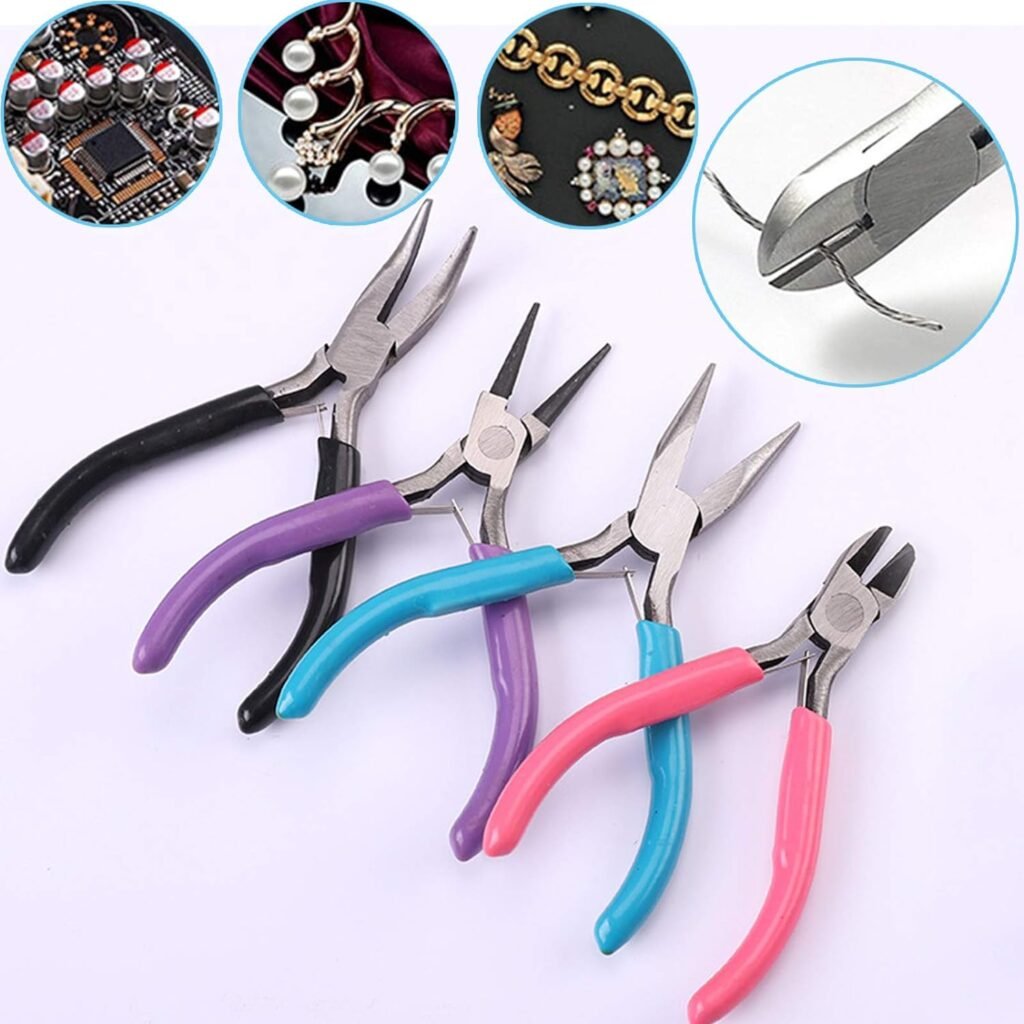 3Pcs Jewelry Pliers Jewelry Making Pliers Tools Kit with Needle Nose Pliers/Round Nose Pliers/Chain Nose Pliers Wire Cutters for Wire Wrapping Earring Beading and DIY Crafts Jewelry Making Supplies