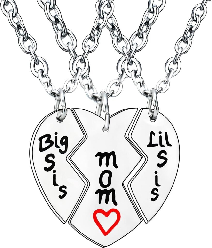 3PCs Mom Lil Sis Big Sis Necklace Mom Gifts Mommy MaMa Necklace Mother Necklace Mothers Day Christmas Birthday Gifts from Daughter Necklace Set Big Sis Lil Sis Mom Jewelry Present
