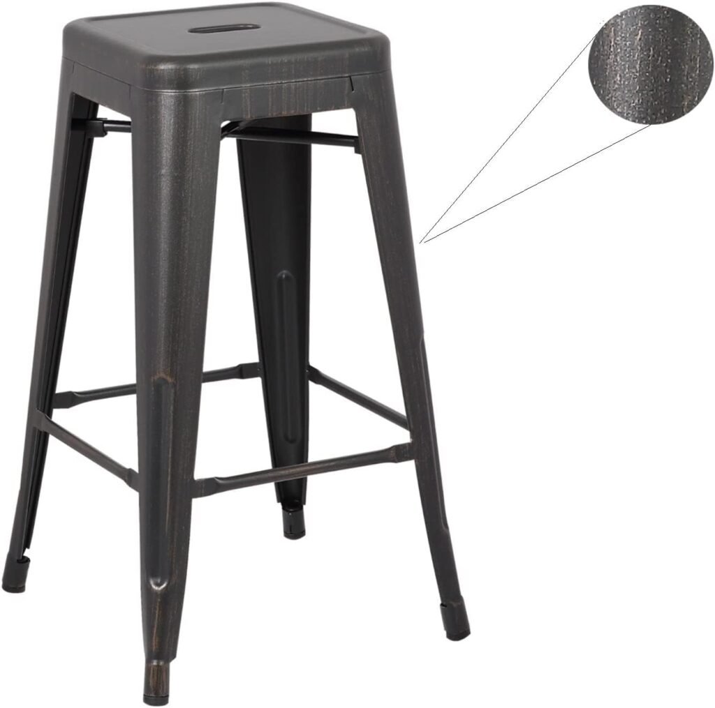 AC Pacific Backless Metal Barstools, Modern Industrial Light Weight Stackable Counter Height Bar Stools Set of 2, 24 Seat, Matte Black Finish