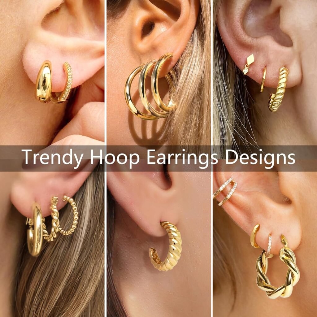 Adoyi 9 Pairs Gold Hoop Earrings Set for Women Gold Twisted Huggie Hoops Earrings 14K 18K Gold Plated for Girls Gift Lightweight