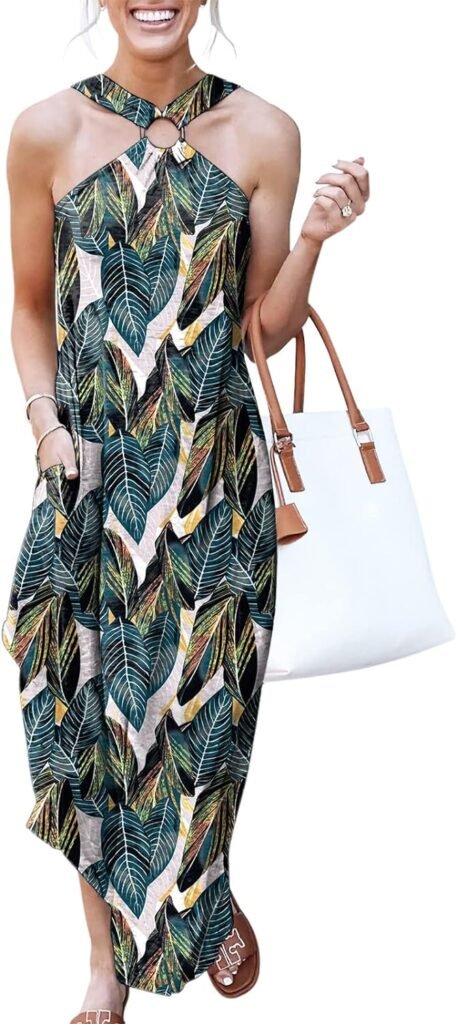 ANRABESS Womens Summer Casual Criss Cross Sundress Sleeveless Split Maxi Long Beach Dress with Pockets