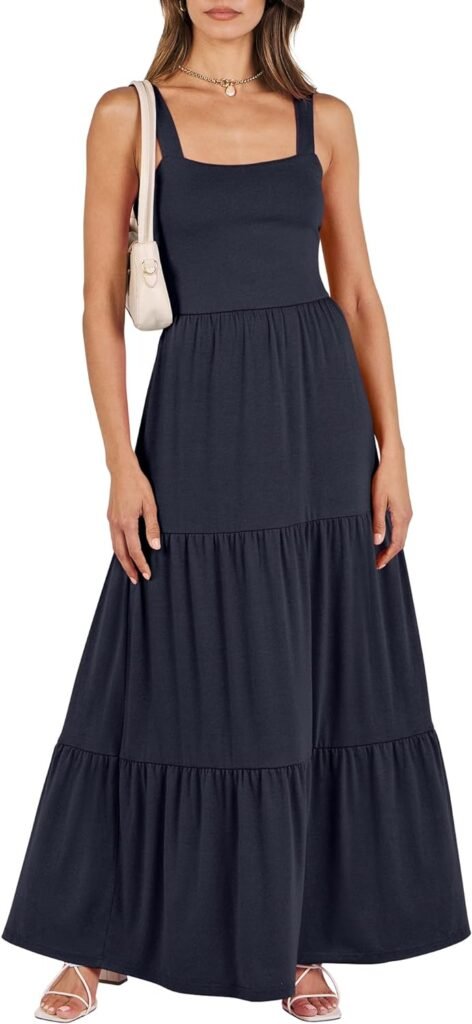 ANRABESS Womens Summer Casual Long Maxi Beach Vacation Dresses Sleeveless Square Neck Flowy Tiered Sun Dress with Pockets