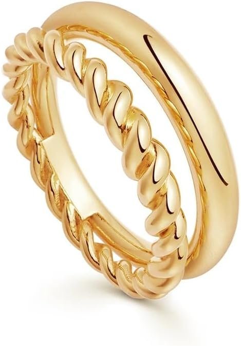 Aojun Fashion Classic 18K Gold Plated Titanium Steel Women Stacking Ring Best Gifts Couples Valentines Day