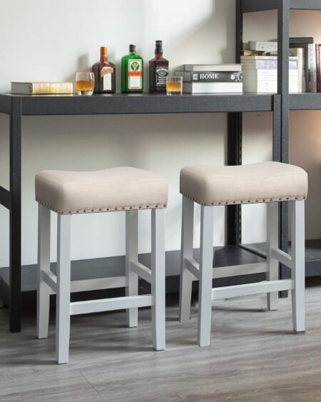 bar stools set of 2 solid wood kitchen stools with fabric soft cushion counter height bar stools for indoor 2pcs white 1