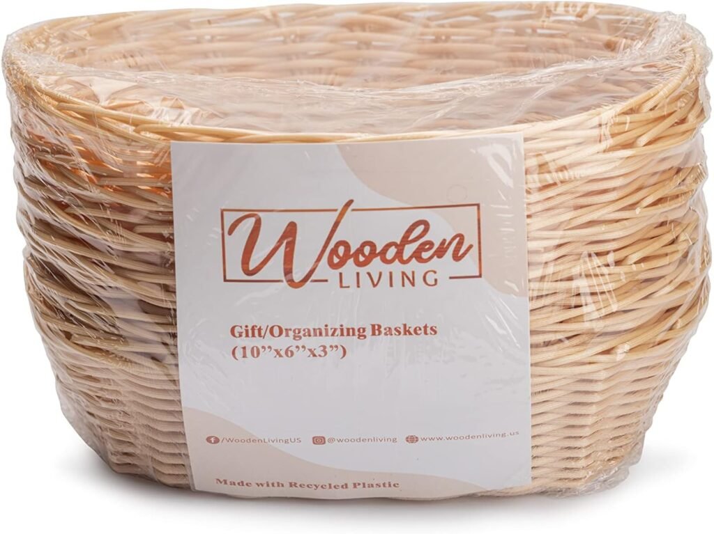Baskets for Gifts Empty, Small Gift Basket | For Bread, Easter Fill, Montessori, Serving, Holiday/Christmas | Recycled Plastic Woven Wicker, Bulk kit - 10 x 6 x 3 (6-Pack)