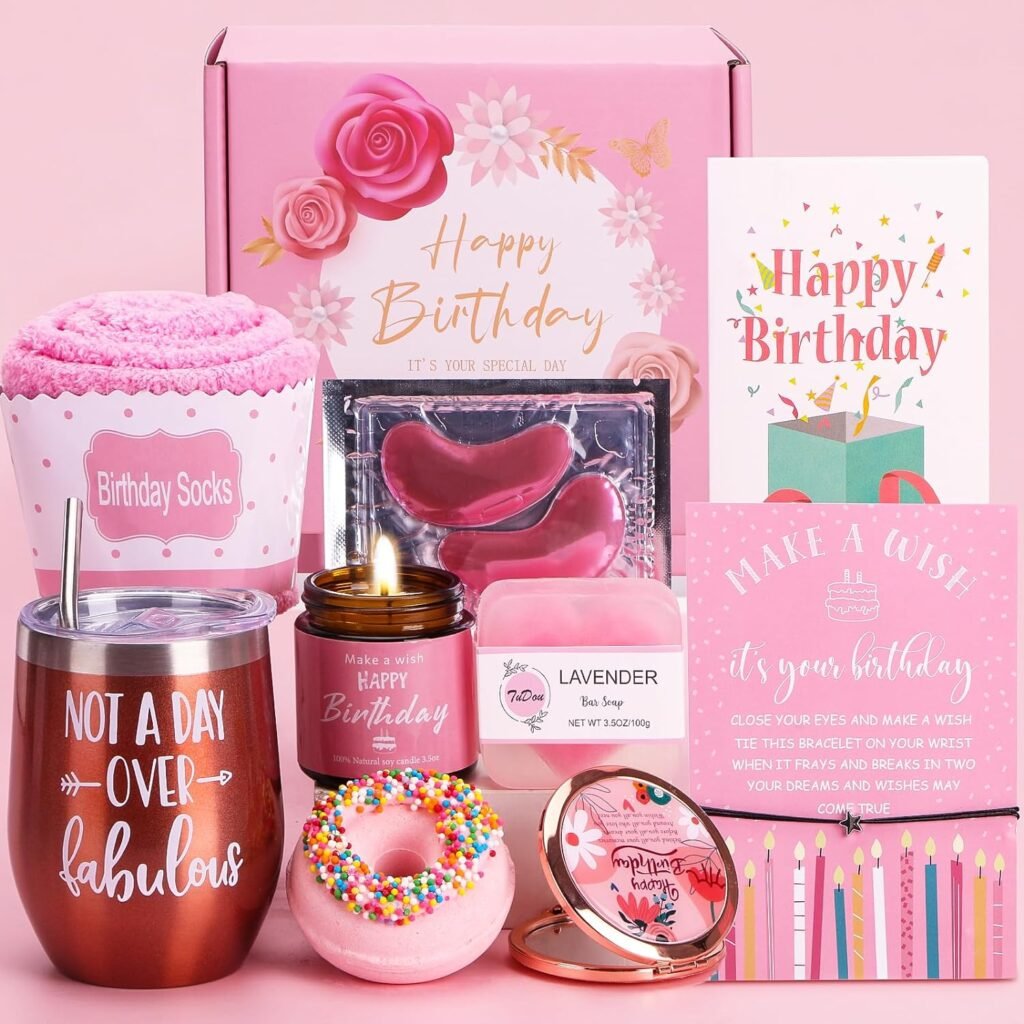 Birthday Gifts for Women, Happy Birthday Bath Set Relaxing Spa Gift Baskets Ideas for Her, Self Care Gifts for Women, Sister, Friends, Coworker, Unique Gifts for Women Who Have Everything