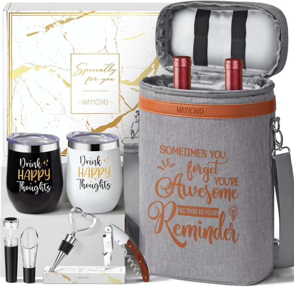Birthday Gifts for Women Men - Inspirational Gifts For Women, Best Friend, Graduation, Wine Lovers, Mothers Day Gifts For Mom - Insulated Wine Tote Bag Wine Carrier with Tumblers and Wine Accessories