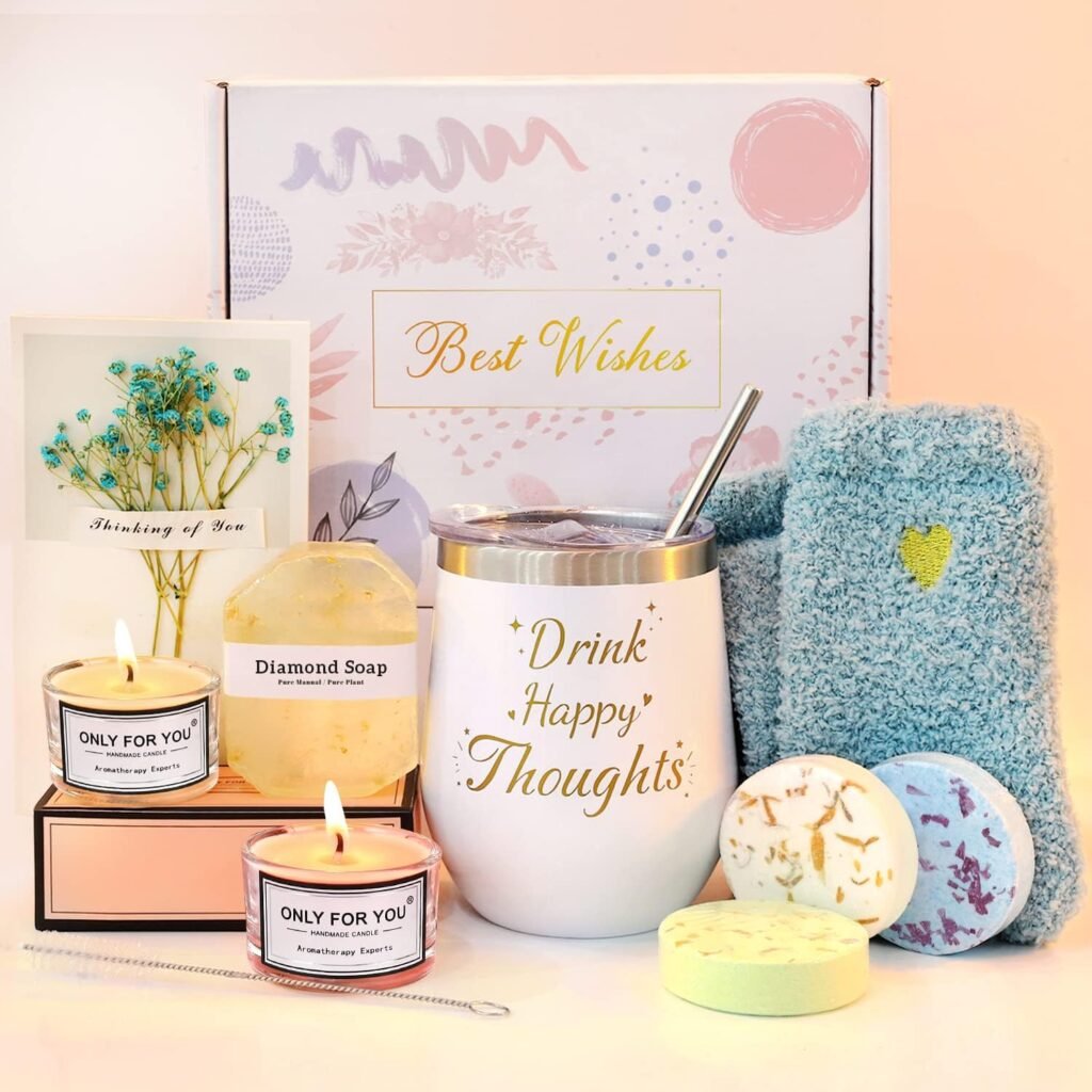 Birthday Gifts for Women Self Care, Relaxing Care Package Who Have Everything, Thinking of You Stainless Steel Box Women, Get Well Gift Basket Comfort Spa Set Mom Friend Female