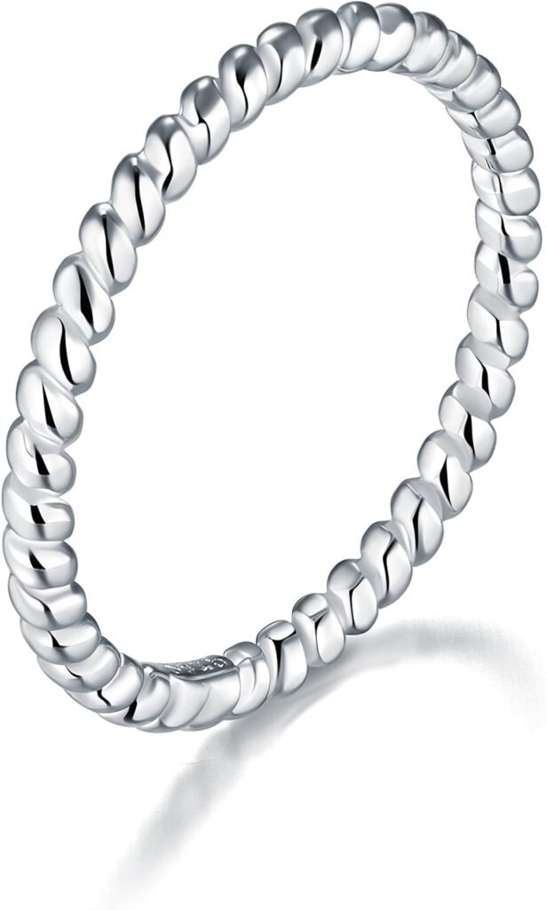 BORUO 925 Sterling Silver Ring, Twisted Eternity Band Stackable Rings 2mm Size 4-12