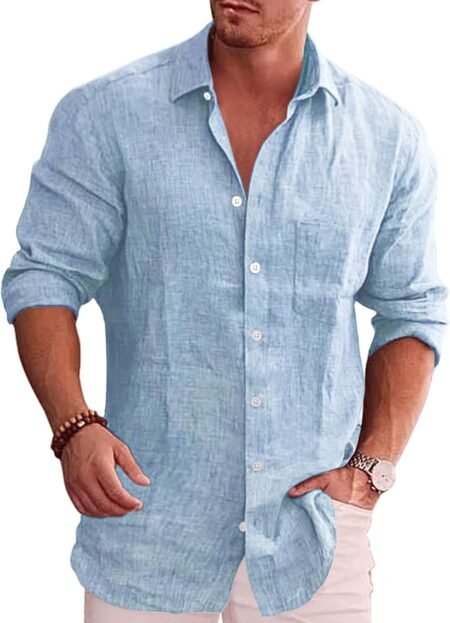 coofandy mens casual button down shirt long sleeve linen chambray shirt 1