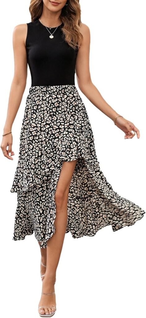 Dokotoo Womens Summer 2024 Maxi Dress Spaghetti Strap Spring Casual Boho Split Beach Long Flowy Dresses Trendy