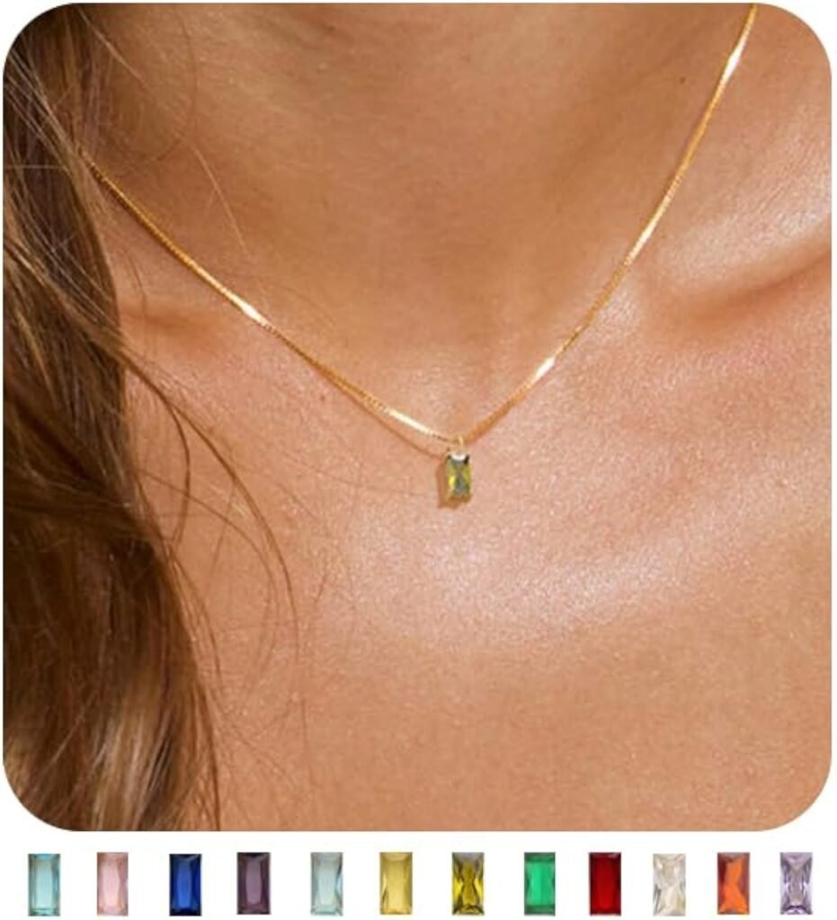 FUNEIA Diamond Necklaces for Women 14K Gold Plated Emerald Birthstone Necklace for Women Mothers Dainty Gold Necklace Blue Green Cubic Zirconia Pendant Necklace Birthday Gifts for Women Girls Jewelry