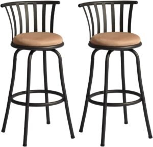 furniturer 24 inch country style industrial counter bar stools set of 2 swivel barstools with metal back with fabric sea