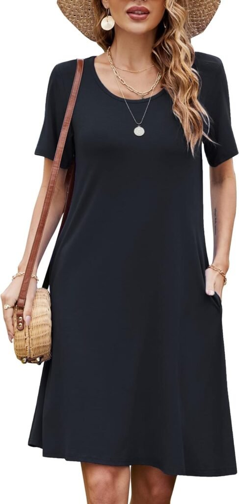FZ FANTASTIC ZONE Womens Casual Summer T Shirt Dresses Short Sleeve Swing Dress with Pockets