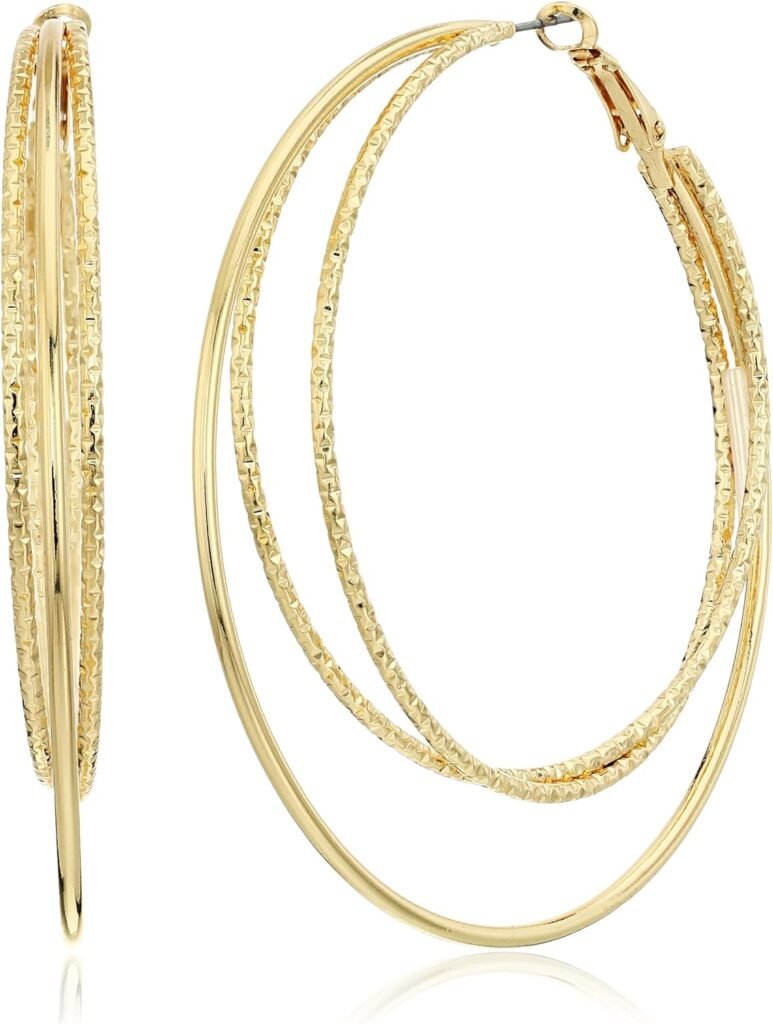 Guess Smooth and Textured Wire Gold Hoop Earrings