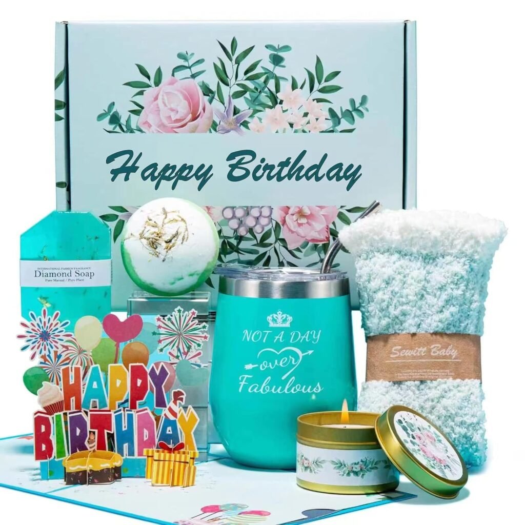 Happy Birthday Gifts for Women,Bath Relaxing Spa Gift Basket for Her, Mom, Sister, Female Friends, Daughter,Unique Wine Gift Set Idea for Women Who Have Everything