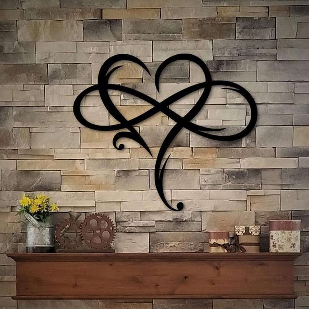 Infinity Heart Wall Decor, Unique Infinity Heart Metal Art Wall Decor Love Sign Steel Wall Plaques Bedroom Ornaments for Home Wedding Decor, Room Living Room Decoration (Black, 23.6x20.6inch)