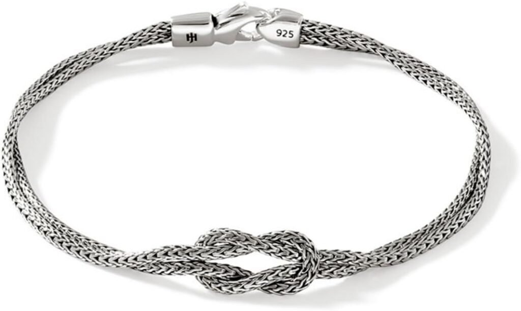John Hardy Love Knot Collection Bracelet, 1.8MM 925-Sterling Silver Double Chain Bracelet, Designer Wrist Bracelet for Men  Women, Lobster Claw Closure