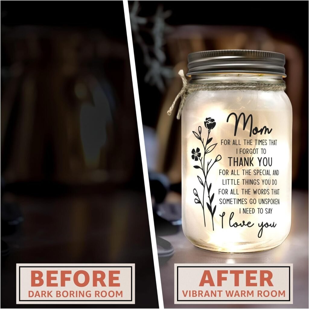 Macorner Mason Jar Night Light Mothers Day Gifts for Mom from Daughter, Son, Kids - Birthday Gifts for Mom, Mama - Sentimental Best Mom Gifts - Home Decoration Night