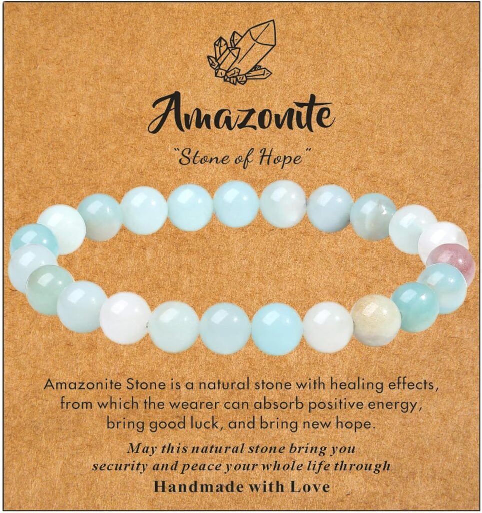 MAIBAOTA Healing Crystal Bracelet for Women Men, 8 mm Natural Stone Beaded Bracelets, Crystal Jewelry Gifts for Mom, Mothers Day Gifts, Round Gemstones Stretch Bracelet