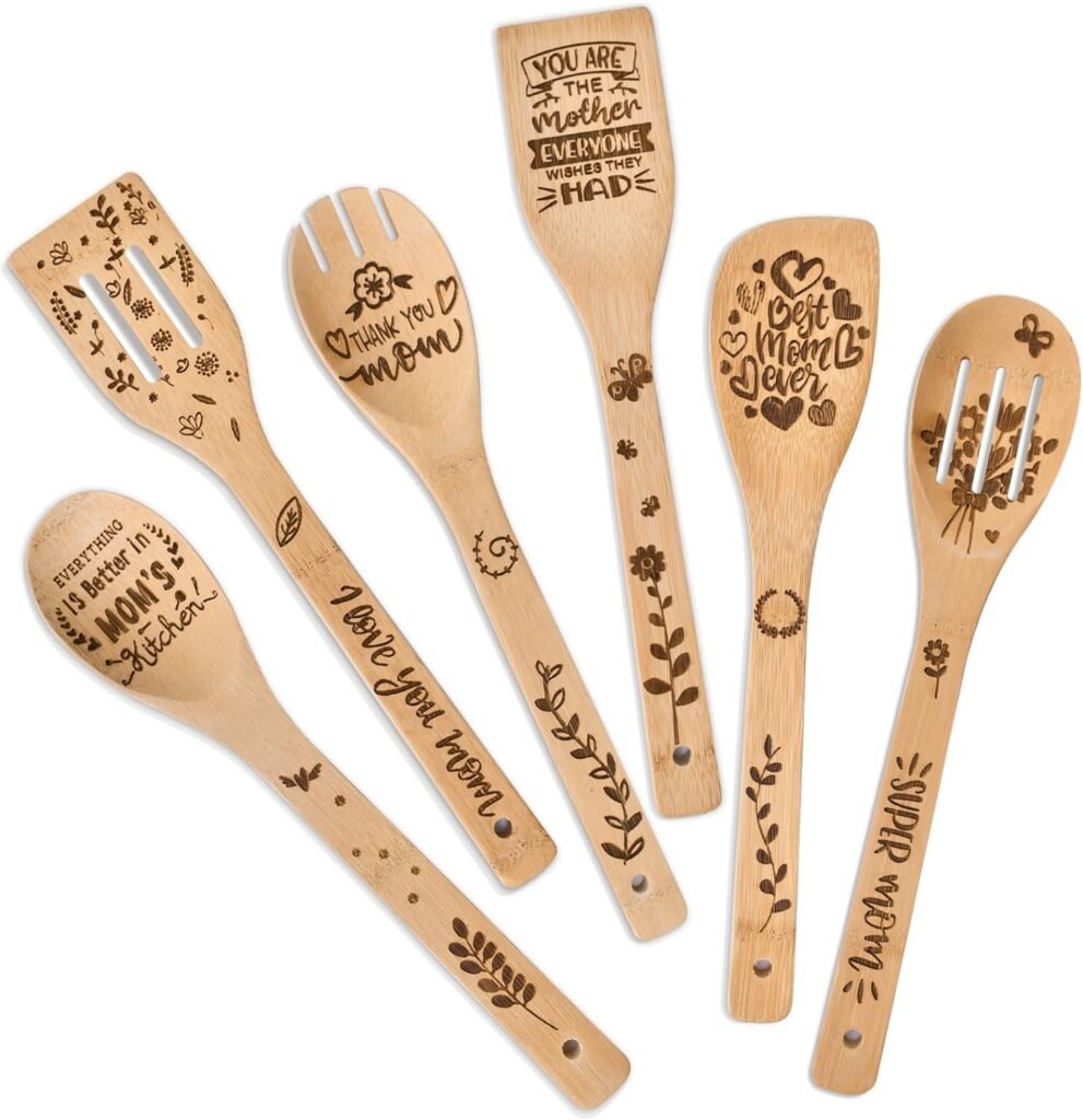 Mothers Day Mom Gifts for Mom Grandma Wife from Husband Daughter Son -Wooden Cooking Spoons Set - Mothers, Christmas,Birthday, Anniversary Kitchen Cooking Presents Ideas for Women Her