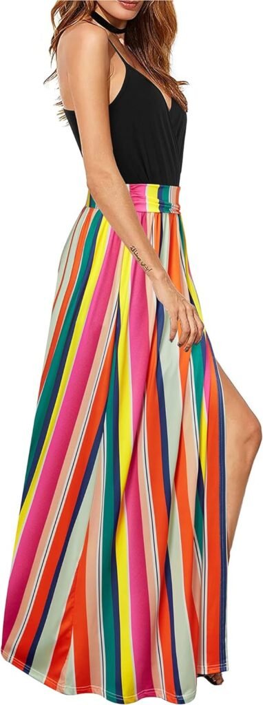 Newshows Womens 2024 Summer Maxi Dress Spaghetti Strap Spring Casual Boho V Neck Split Beach Long Flowy Dresses Trendy