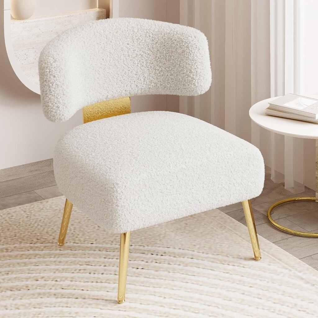 Oversized Sherpa Boucle Accent Chair, Cozy Wide Armless Couch Barrel Chair for Small Space, Upholstered Side Corner Teddy Sofa Chair for Living Room, Bedroom, Lounge, Reading Nook(Cream White)