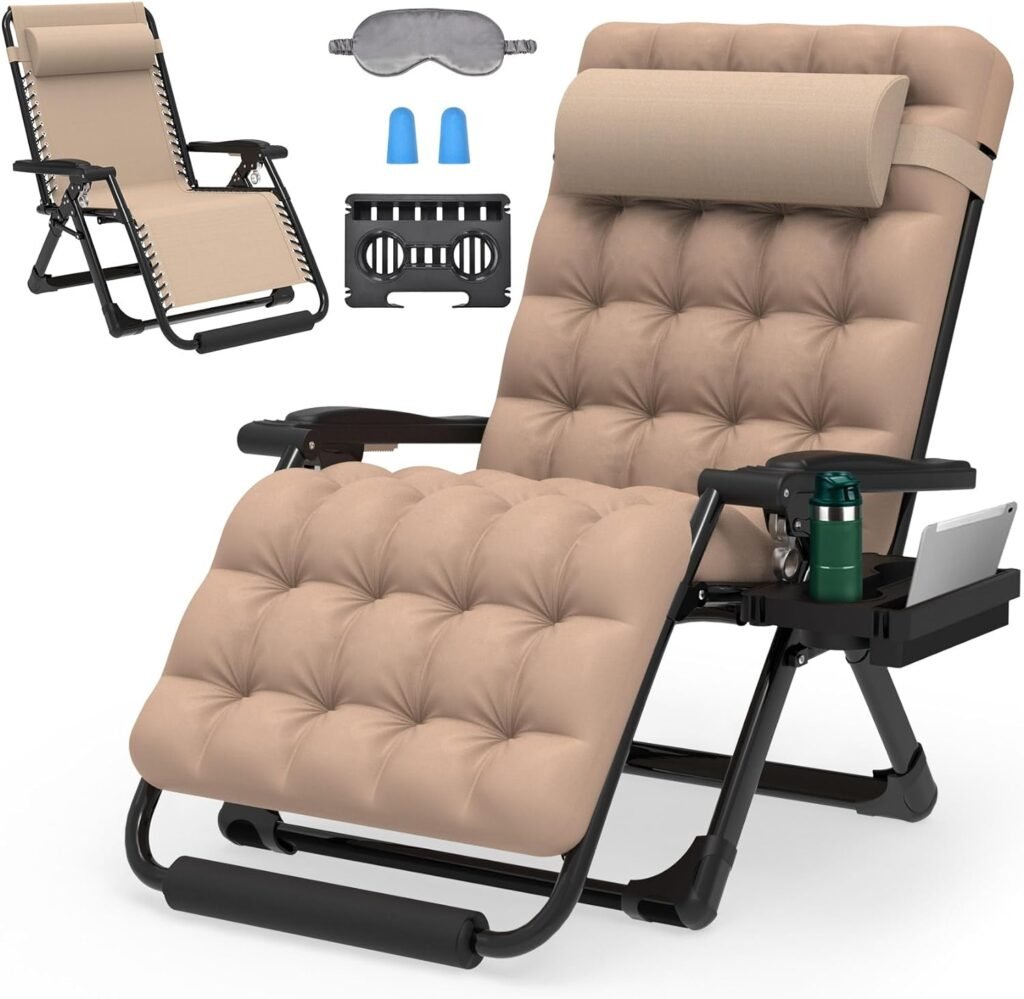Oversized Zero Gravity Chair, 33In XXL Zero Gravity Recliner Lounge Chair, Anti Gravity Chair for Indoor and Outdoor, Reclining Camping Chair for Lawn and Patio w/Cushion and Footrest, 500LBS