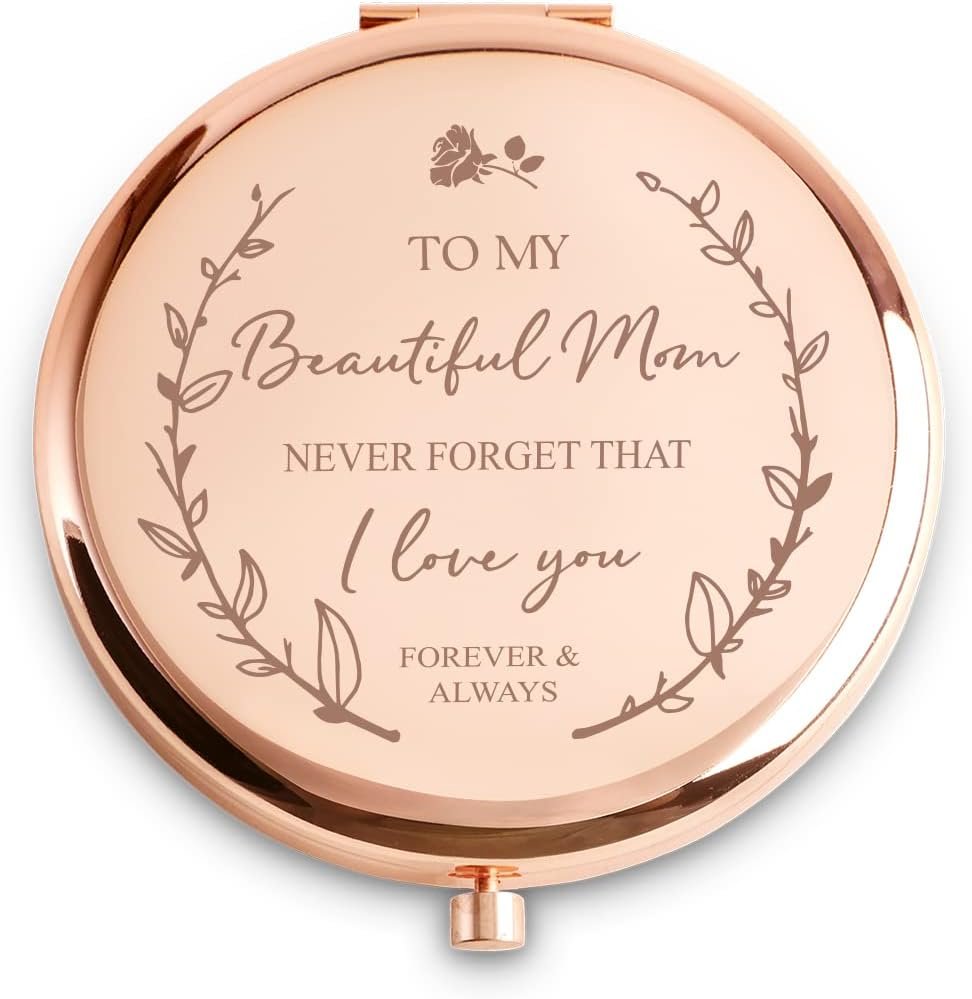 Personalized Gifts for Mom, Unique Mom Gifts from Daughter Son, Sentimental Mothers Day Birthday Gifts for Mother, Engraved Compact Mirror