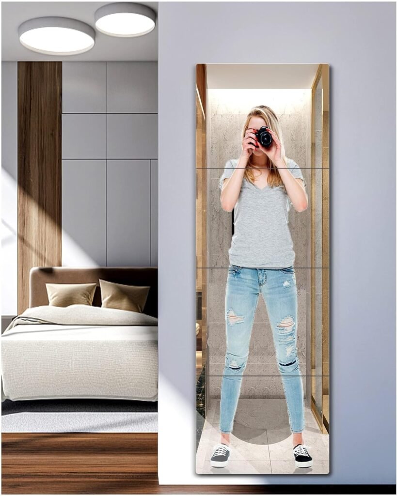 Shatterproof Wall Mirror Full Length for Bedroom, Plexiglass Gym Mirrors for Home, Extra Thick: 1/8,12x12x4Pcs,Workout Mirrors Safe for Kids,Over The Door, Long Wall Mounted