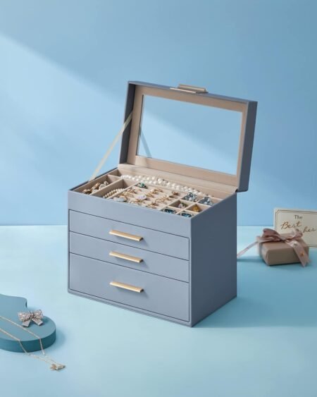 songmics jewelry box with glass lid 4 layer jewelry organizer 3 drawers for sunglasses big jewelry jewelry storage moder