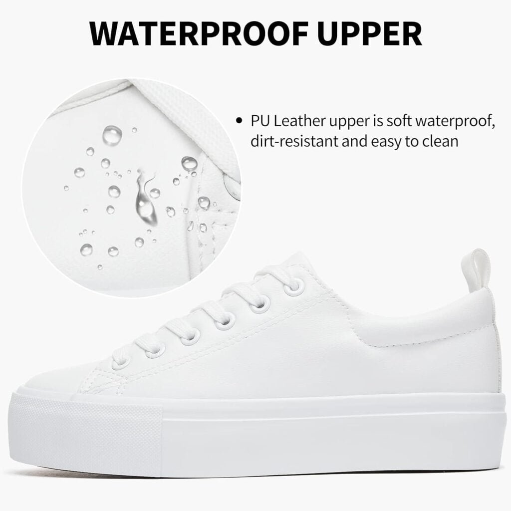 Womens White Platform Sneakers PU Leather Platform Shoes Walking Shoes for Women