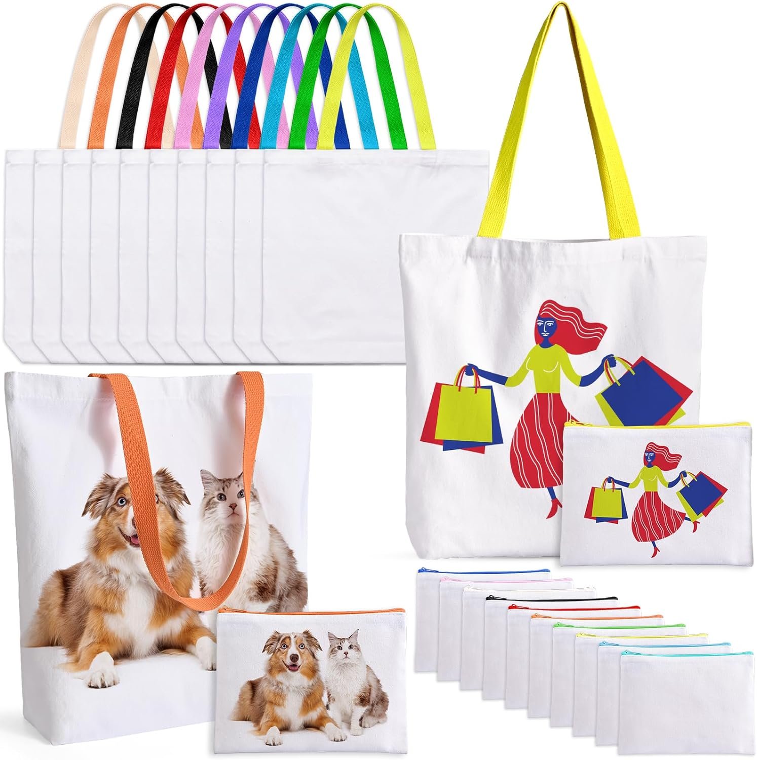 20 Pack Sublimation Blanks Tote bags, MAFYE Reusable Grocery Bags DIY Heat Transfer Canvas Tote Bags Cosmetic Makeup Bags Shopping Bags with Customized Color for DIY, Advertising, Christmas Craft Gift