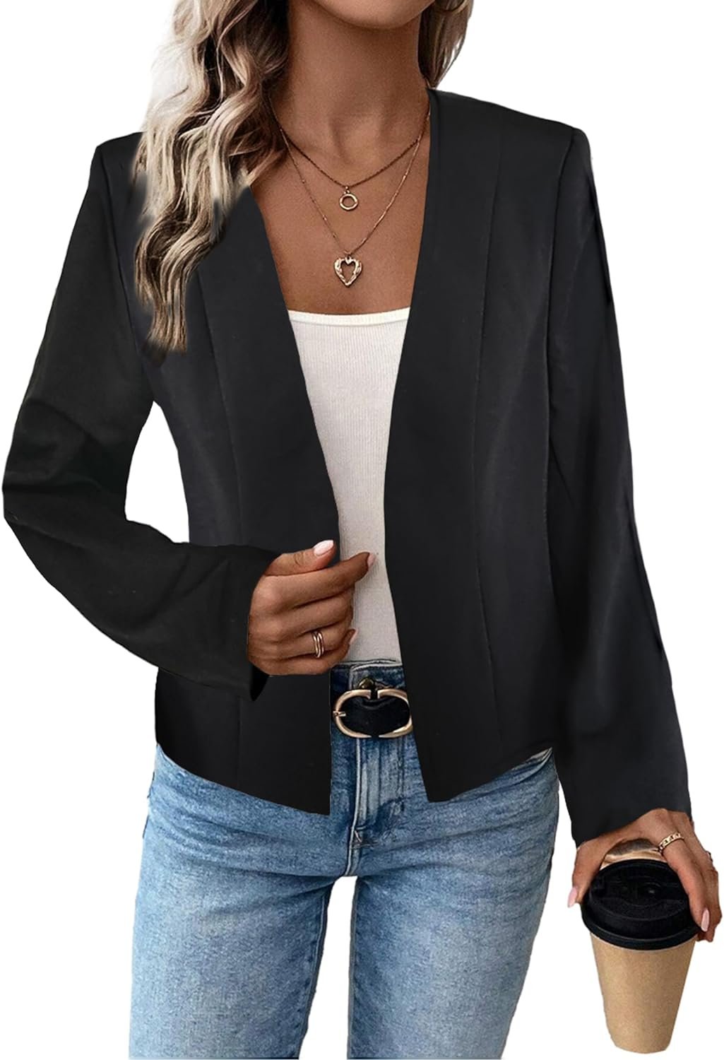 2024 Summer Cropped Collarless Blazer Lightweight Fully Lined Open Front Elegant Petite Work Office Jackets