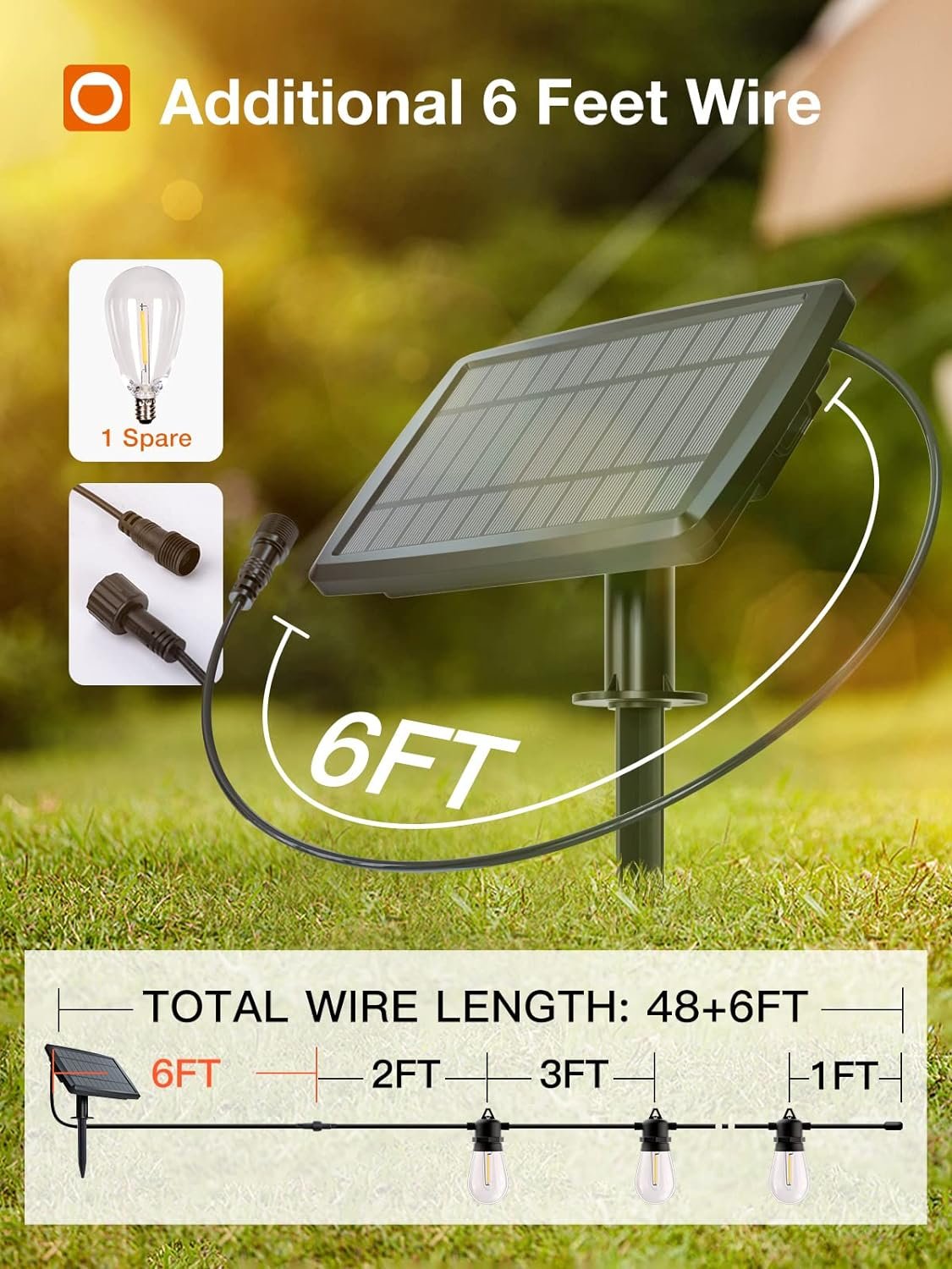 addlon 54(48+6) FT Solar String Lights Outdoor Waterproof with USB Port  Remote Control Solar Patio Lights Long Last for 20+Hrs Dimmable Solar Power LED Bulbs for Porch Garden Market Bistro