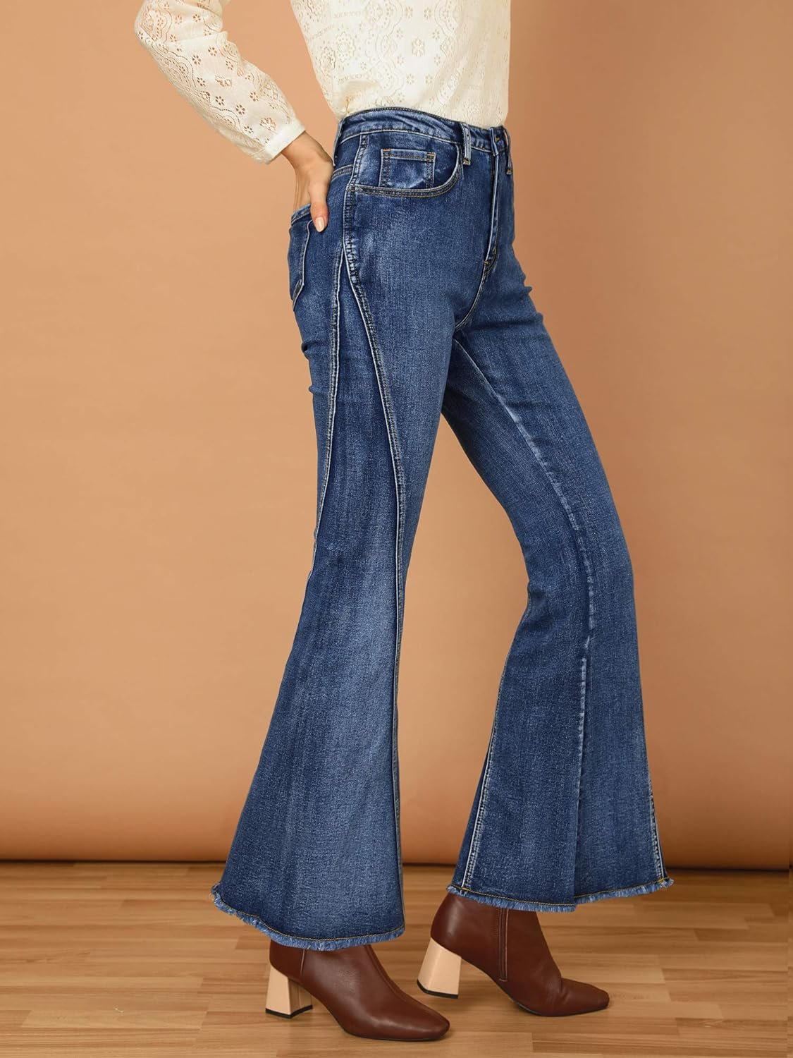 Allegra K Womens 70s Vintage Flare Jeans High Waist Stretch Denim Bell Bottoms Jeans