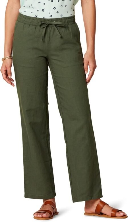 amazon essentials womens linen blend drawstring wide leg pant available in plus size