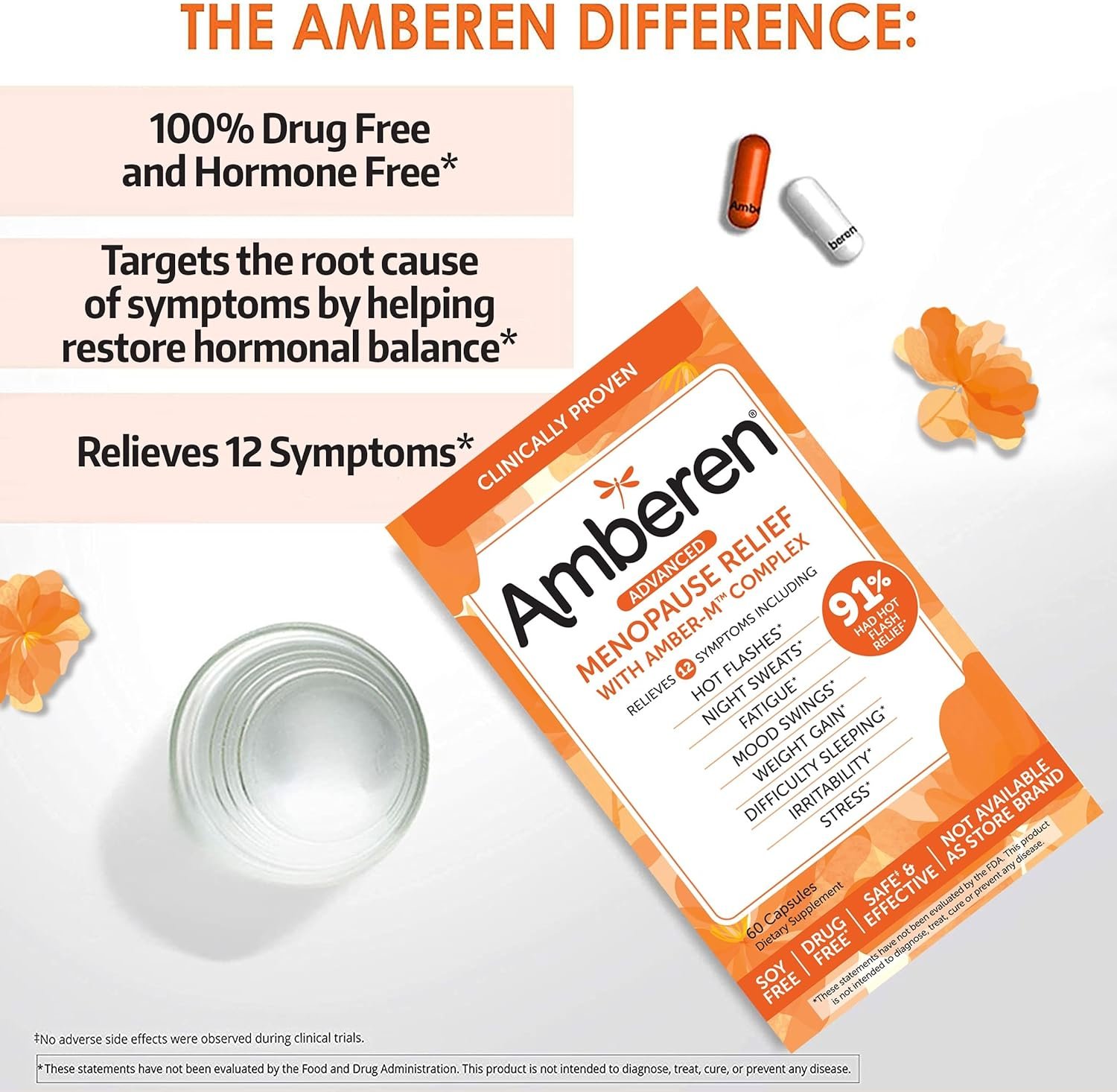 Amberen Menopause Supplements for Women, Multi-Symptom Relief, Helps Support Hormone Balance, Hot Flashes  Night Sweats, Sugar Free, 60 Gummies