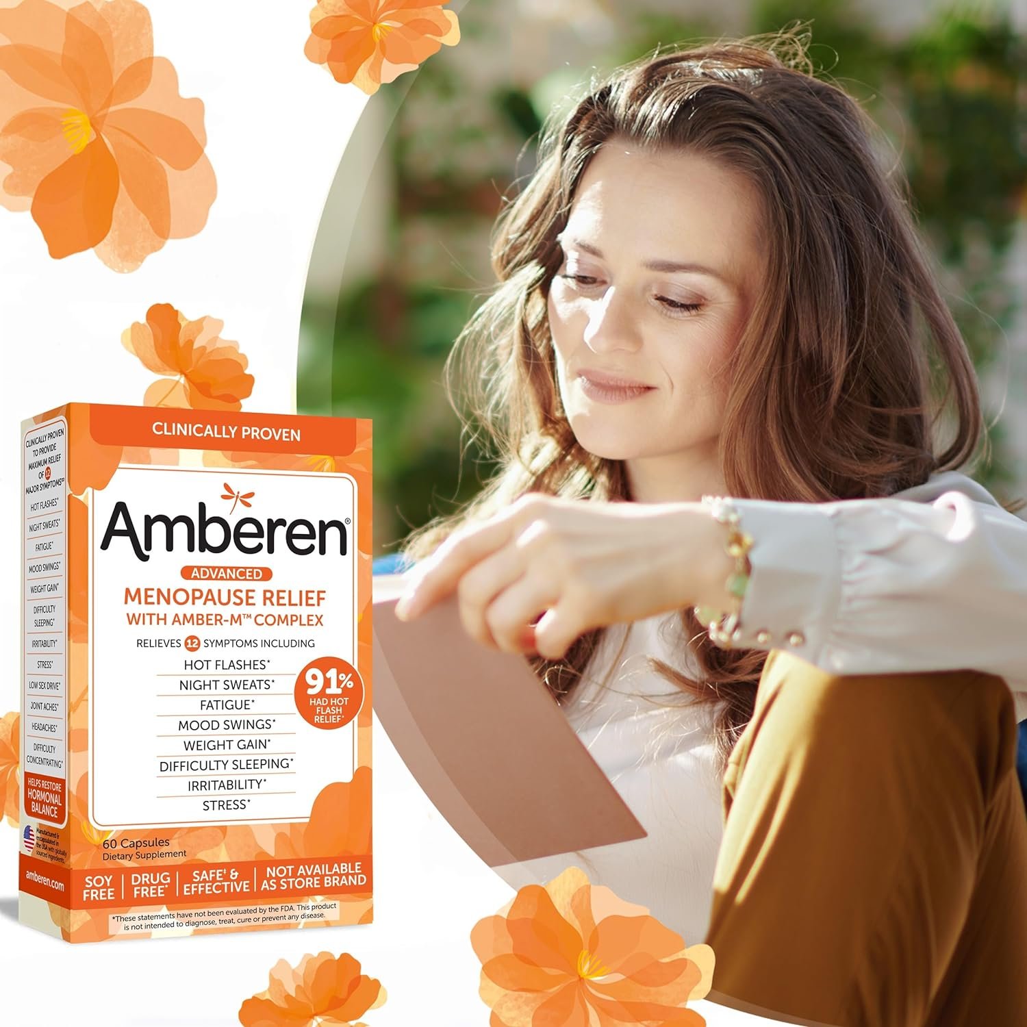 Amberen Menopause Supplements for Women, Multi-Symptom Relief, Helps Support Hormone Balance, Hot Flashes  Night Sweats, Sugar Free, 60 Gummies
