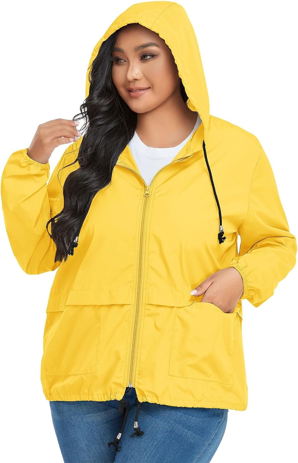American Trend Women Plus Size Light RainCoat Jackets Packable Hooded Waterproof Windbreaker for Women