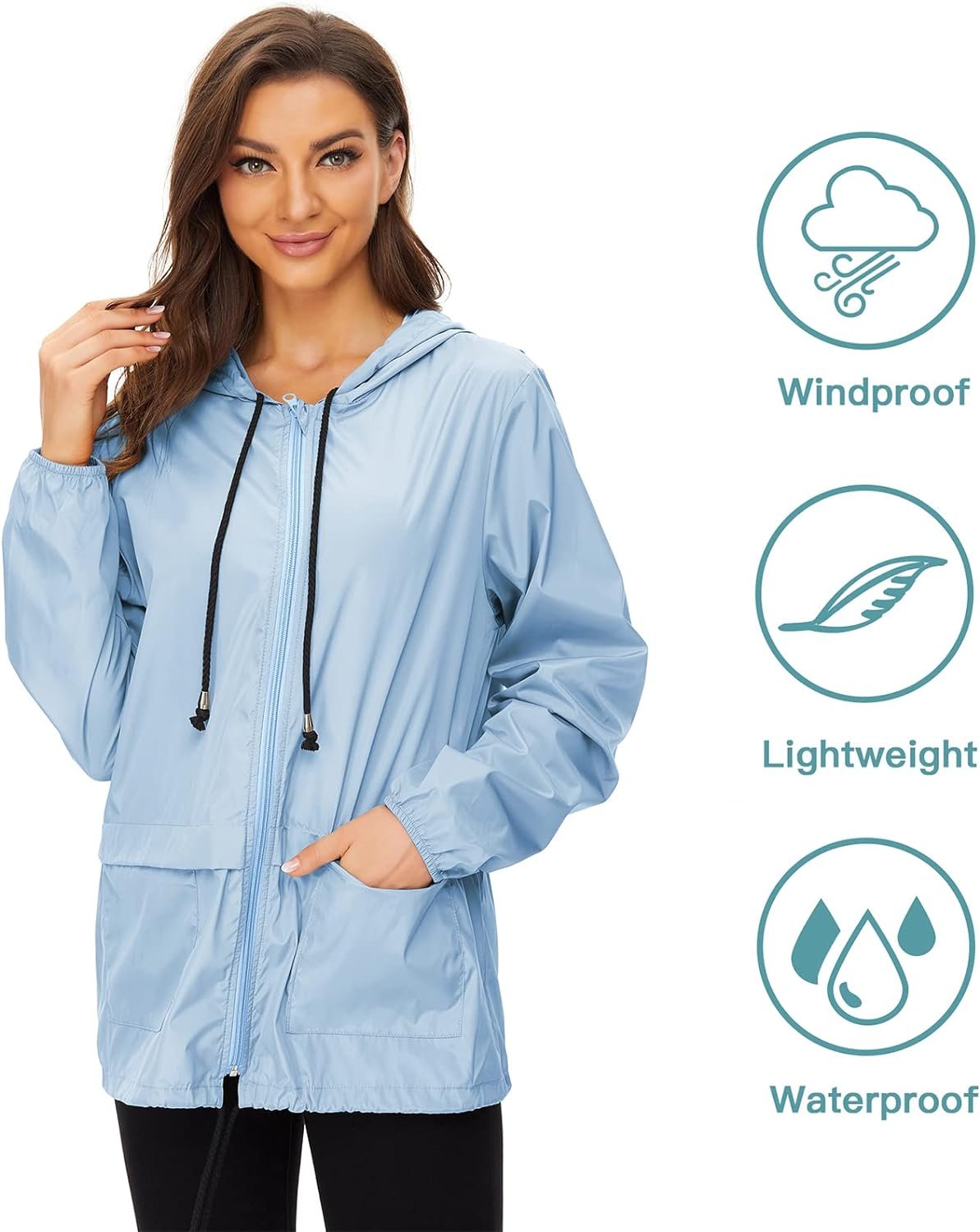American Trend Women Rain Coats Lightweight Waterproof Outdoor Rain Jacket Hooded Packable Raincoats