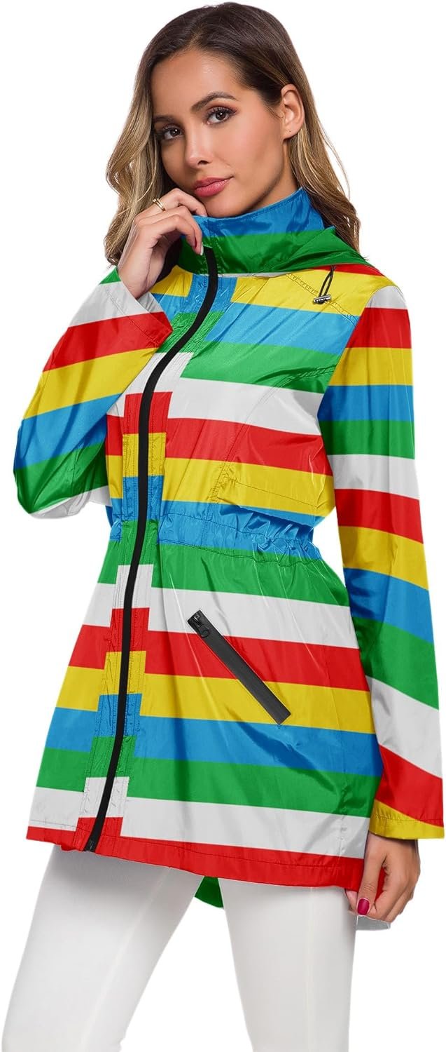 Avoogue Womens Long Raincoat with Hood Outdoor Lightweight Windbreaker Rain Jacket Waterproof