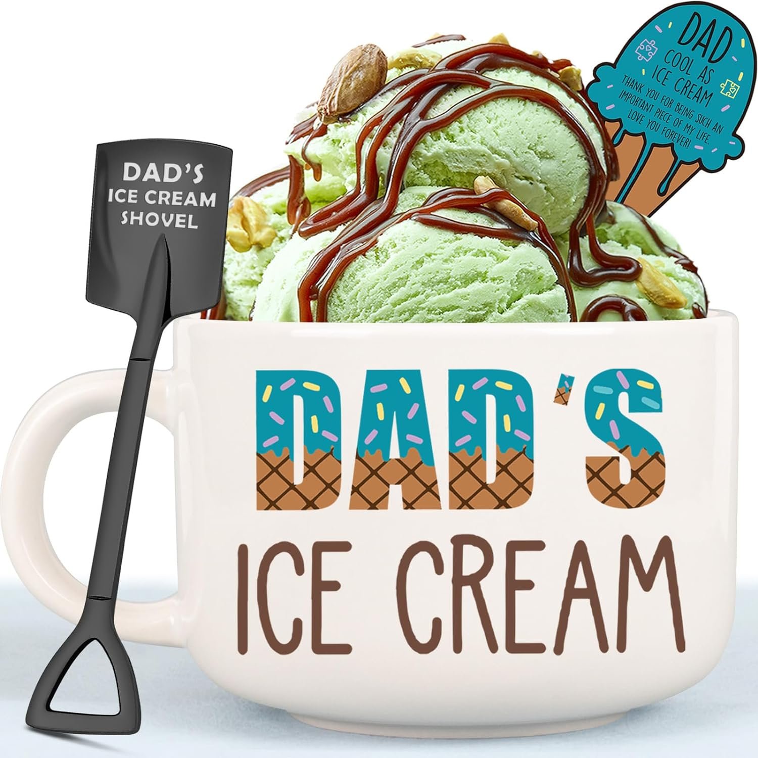 BackURyear Dad Birthday Gifts, Dad Gifts from Daughter Son, Fathers Day Gift for Dad, Ice Cream Lovers Gifts for Dad, Christmas New Year Gifts Box for Dad, Dads Bowl with Shovel Spoon Set Gifts