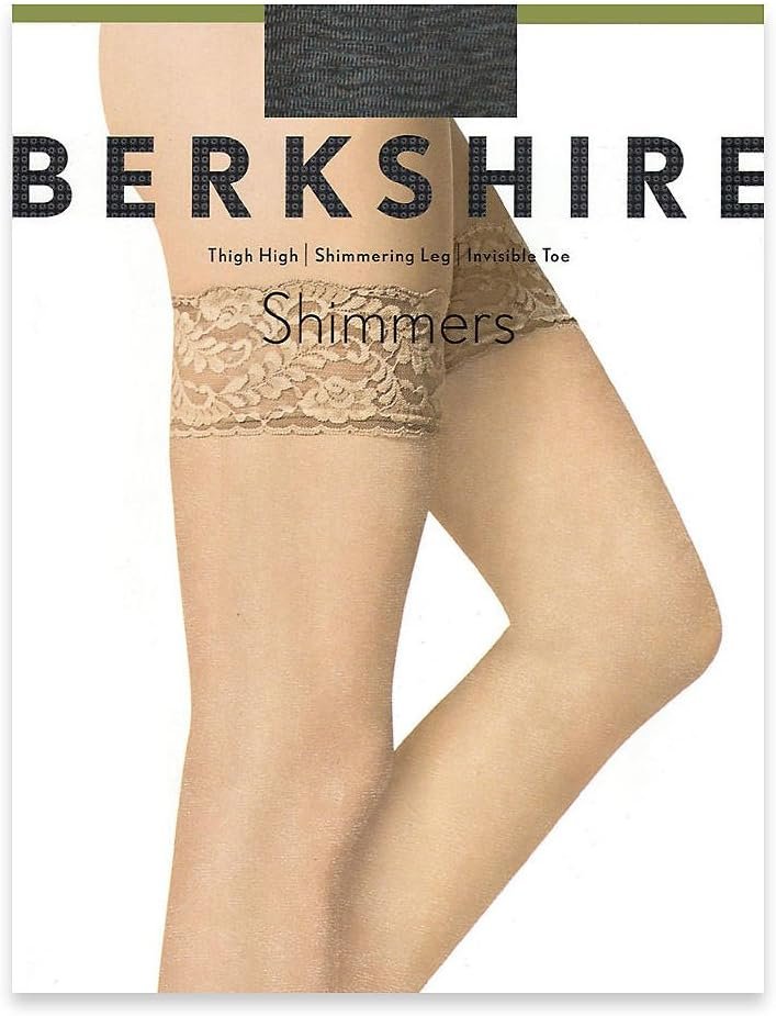 Berkshire womens Lace Top Shimmers Ultra Sheer Thigh High With Sandalfoot Toe - 1340