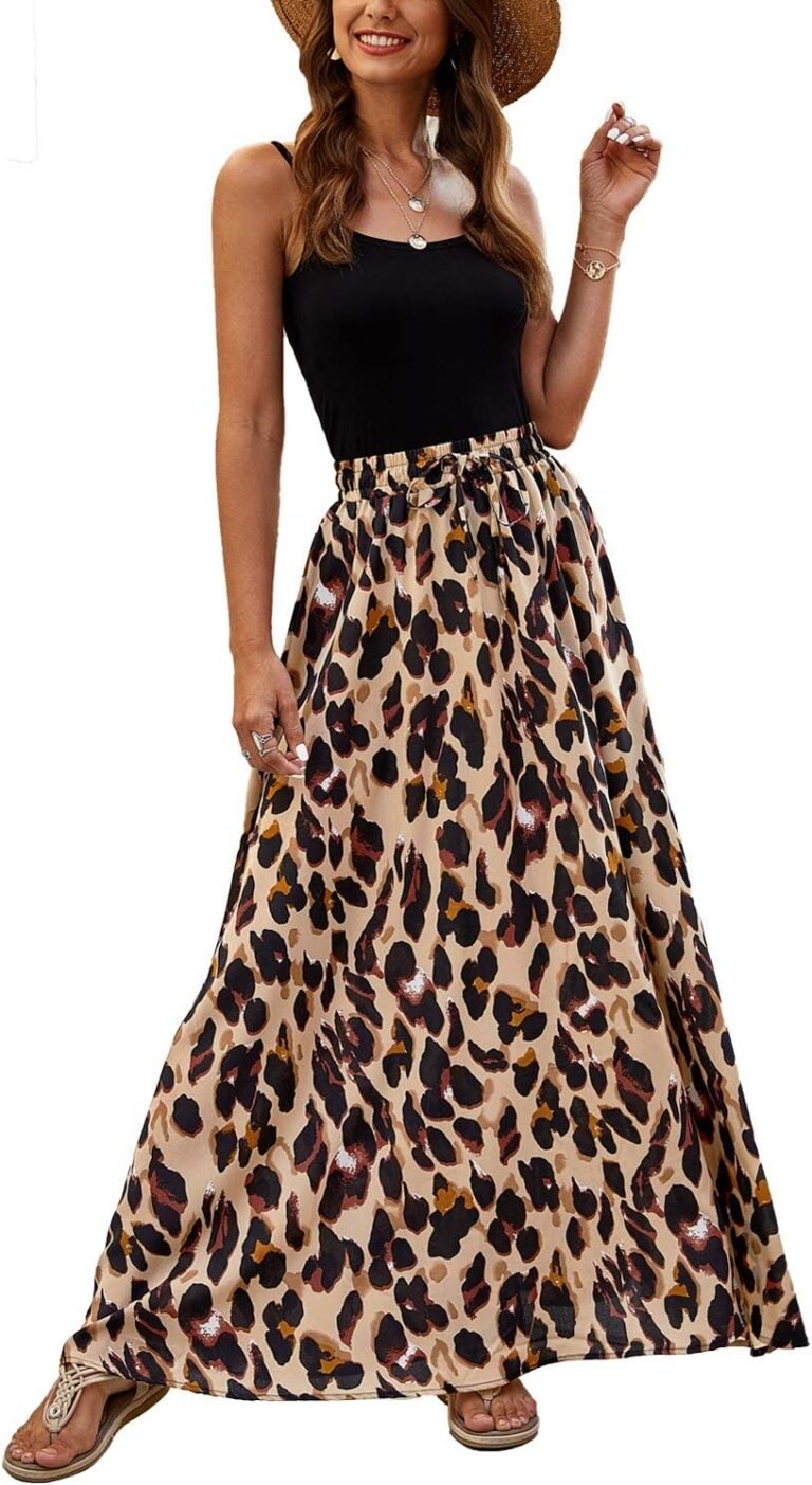 bluetime women leopard print long skirts chiffon summer beach pleated elastic high waisted maxi skirts