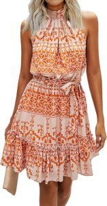btfbm women 2024 summer halter neck dresses sleeveless casual floral polka dot print short boho ruffle sundress