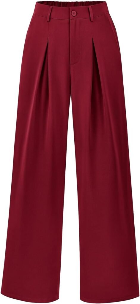 BTFBM Women High Waist Casual Wide Leg Long Palazzo Pants Button Down Loose Business Work Office Trousers with Pockets